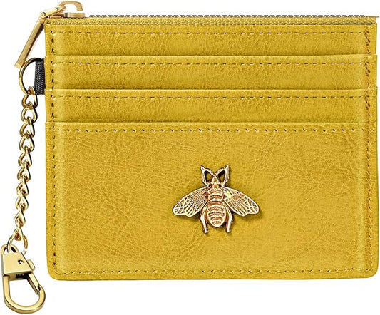 SEAVILIA Card Holder Keychain Wallet for Women with ID Window RFID Coin Purse Bee Gifts Slim Minimalist Small Wallet