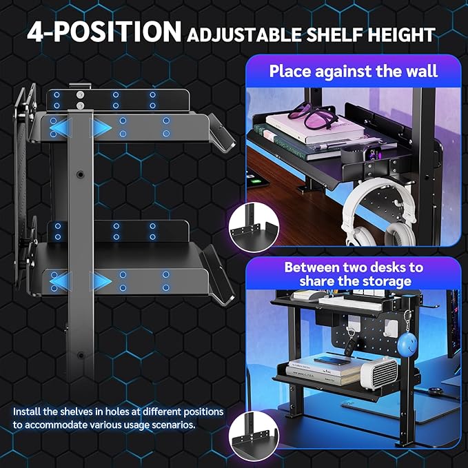 2-Tier Metal Clamp On Desk Shelf, Adjustable 16 inch Desk Storage Shelves with Pegboard and Pencil Holder,Above or Under Heavy Duty Desktop Organizer with Headphone Holder for Desk Accessories (Black)