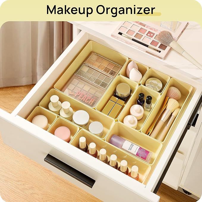 Vtopmart 25 PCS Plastic Drawer Organizers Set, 4-Size Versatile Bathroom and Vanity Drawer Organizer Trays, Storage Bins for Makeup, Bedroom, Kitchen Gadgets Utensils and Office