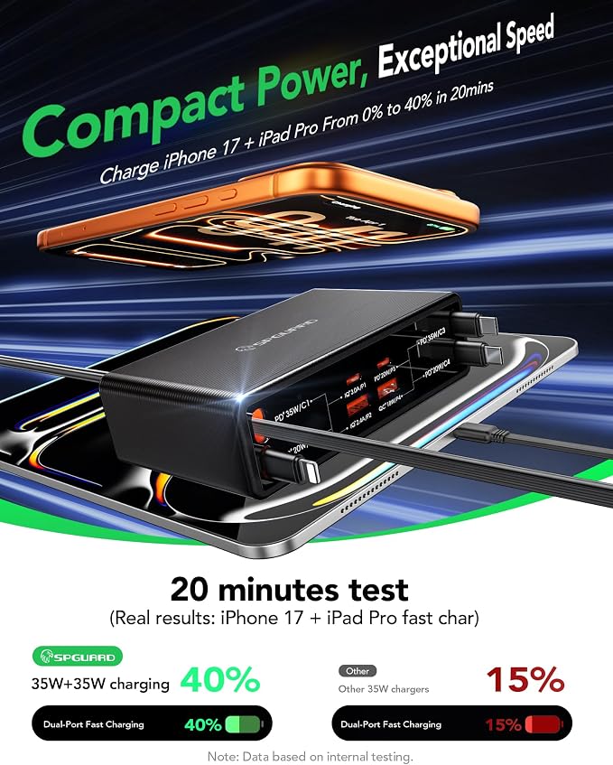 8-in-1 Retractable Charger for Multiple Devices, 105W Charging Station with Retractable Cords, USB C Charger Wall Plug GaN Usbc Hub for iPhone 17/16/15, Galaxy S26, iPad, Pixel, Home Office, Desktop