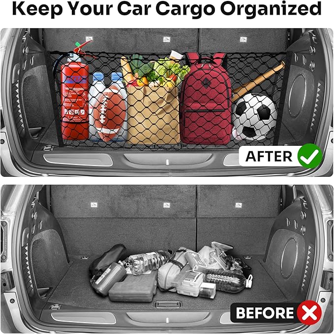 Canvcle Trunk Cargo Net for 2011-2021 Jeep Grand Cherokee Accessories Envelope Style Mesh Trunk Net Organizer and Storage Stretchable Adjustable Elastic Nylon Rear Cargo Netting with Hooks