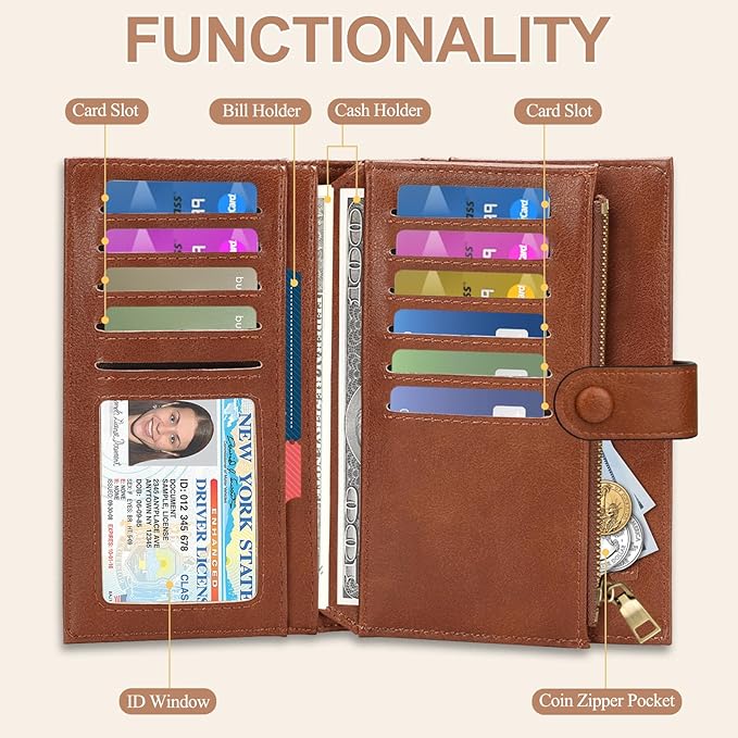BKNOOU RFID Passport Holder Travel Wallet for Women/Men, Compact Travel Passport Wallet with Card Holders SIM Slots,Zippered Coin Pocket and Cash Slot, PU Leather Passport Holder for Travel Essentials