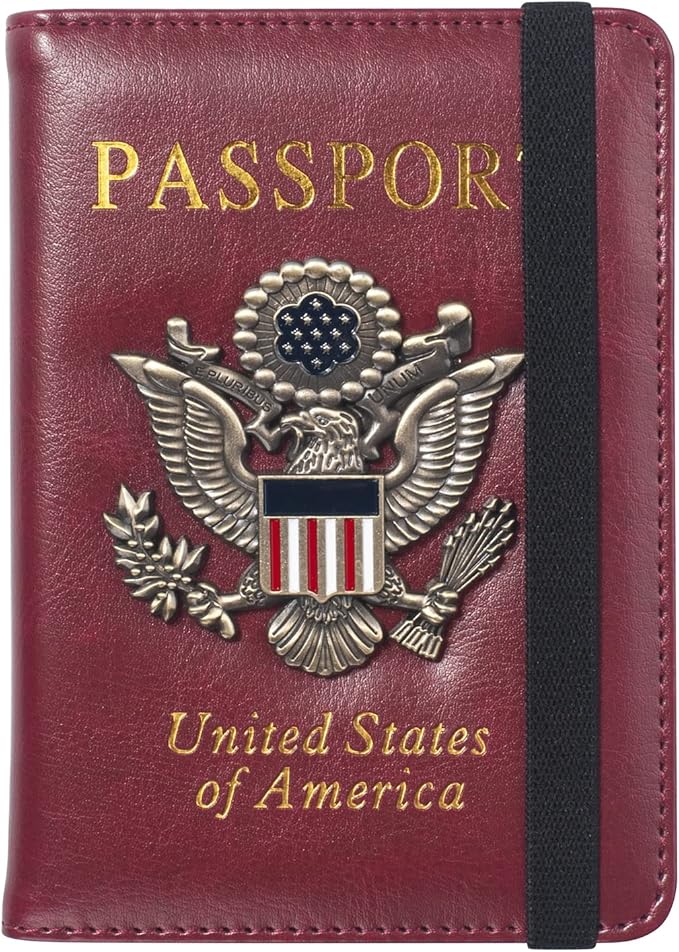 Premium Passport Holder for Travel, RFID Blocking Passport Cover Slim, Durable & Travel-Friendly, Passport Wallet Keep Your Documents Safe & Organized (Wine Red)