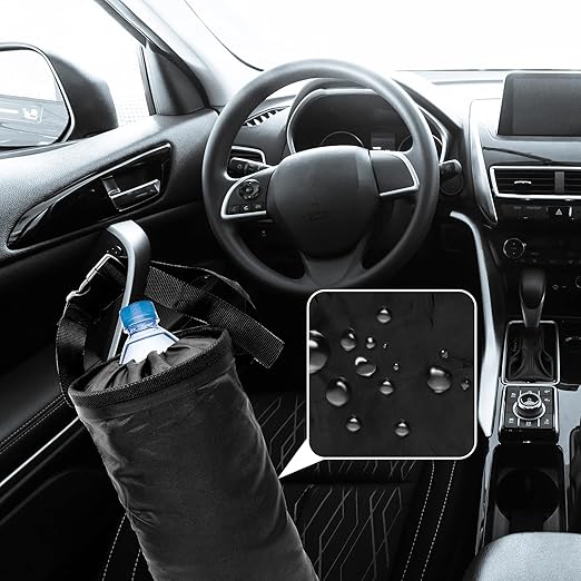2 Pcs Car Trash Bag Car Trash Can Hanging Back Seat Car, Car Garbage Bag with Storage Pockets, Washable Eco-Friendly Car Garbage Can for Outdoor Traveling & Home Use (Black)
