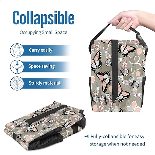 Car Trash Can Butterfly Auto Garbage Bag Car Trash Can with Lid Leak-Proof Car Storage Bag Auto Garbage Bag Hanging for Headrest Collapsible and Portable with Storage Mesh Pocket