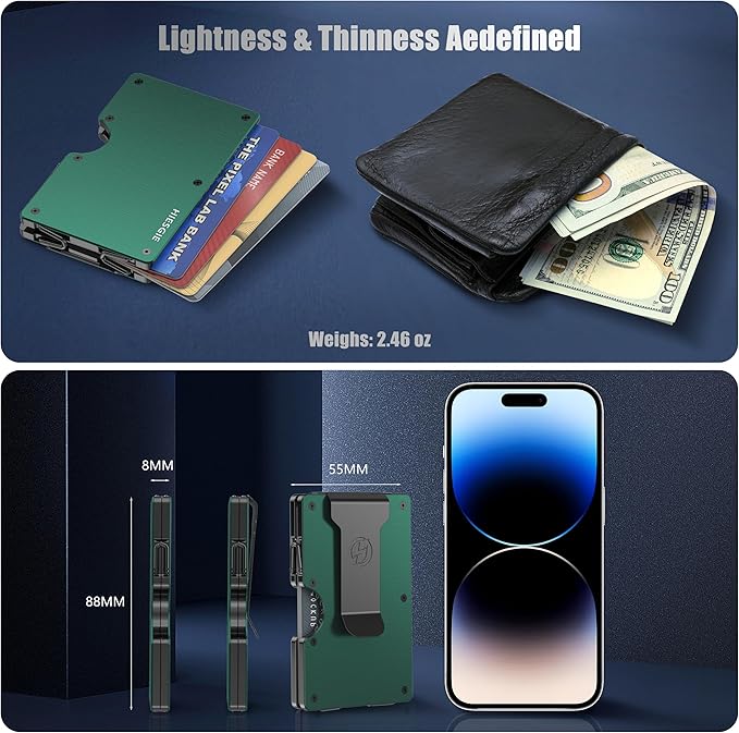 Minimalist Wallets for Men | Eagle and American Flag | Aluminum RFID Blocking Metal Wallet | Front Pocket EDC Pull Wallet | Slim Tactical Wallet | Carbon Fiber Card Holder Money Case