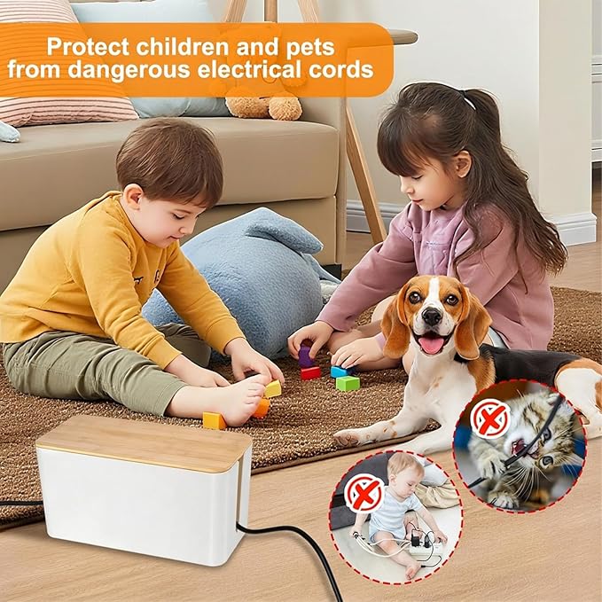 Cable Management Cord Cover Wire Hider Box Concealer Organizer Protector System for Home Theater Entertainment Center Office School (Wood White)