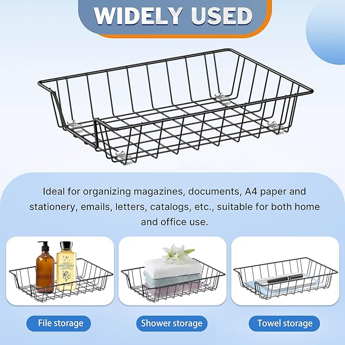 Gawerk Letter Desk Tray Organizer, A4 File Tray Magazine Files Storage Basket Organizer Bin, Black, 3 Pack