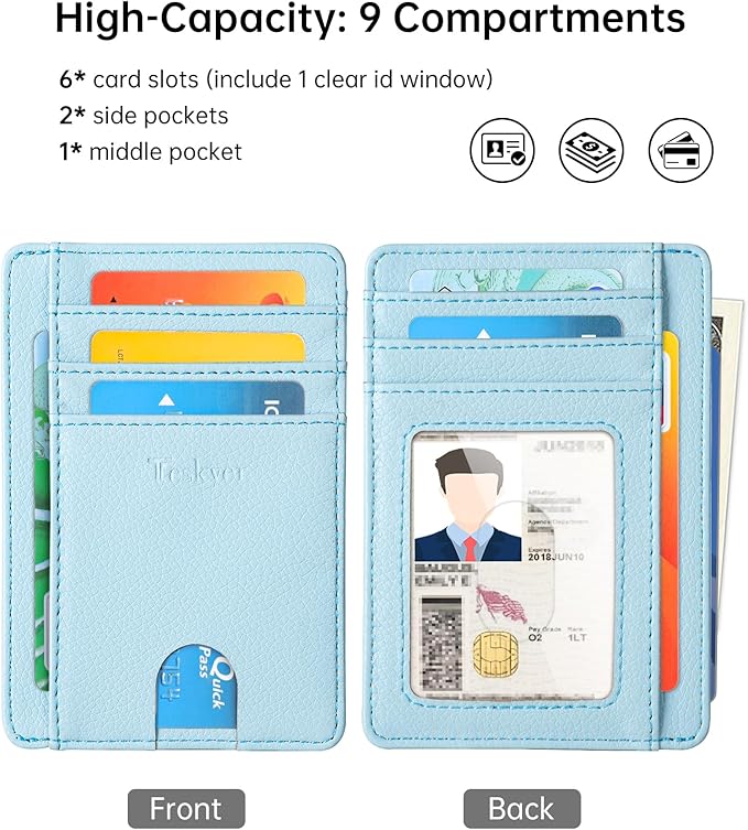 Teskyer Slim Wallet for Men, Minimalist Front Pocket RFID Blocking Leather Wallet Credit Card Holder for Men & Women