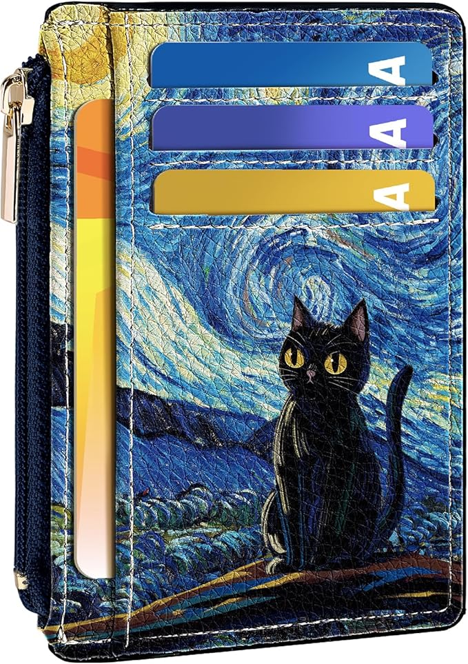 Tipmile Credit Card Holder for Women Slim Minimalist Front Pocket RFID Blocking Wallet Small Compact Card Case with ID Window, Starry Night