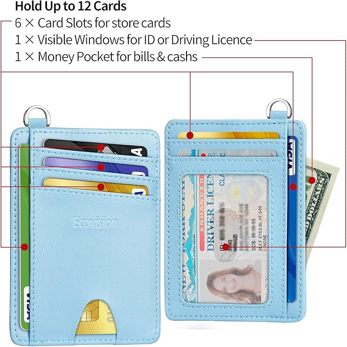 EcoVision Slim Minimalist Front Pocket Wallet, RFID Blocking Credit Card Holder Wallet with Detachable D-Shackle for Men Women