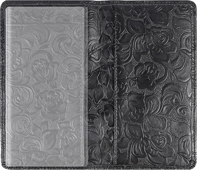 Sanlykate Leather Checkbook Cover for Men and Women, Check Book Case Card Holder with Free Divider, Standard Register Duplicate Checks with pen inserts, Black Flower
