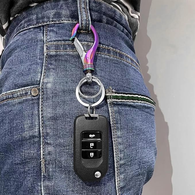 Car Keychain Carabiner Clip with 2 Key Rings Hooks Holder Purse Belt Key Chains Keyring Heavy Duty Gift for Men Women