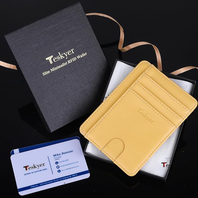 Teskyer Slim Wallet for Men, Minimalist Front Pocket RFID Blocking Leather Wallet Credit Card Holder for Men & Women
