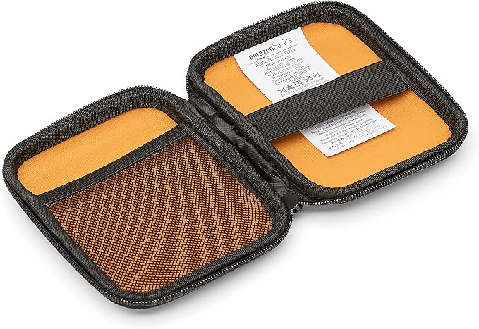 Amazon Basics Small Hard Shell Portable External Hard Drive Carrying Case with Mesh Pocket for My Passport Essential, Black