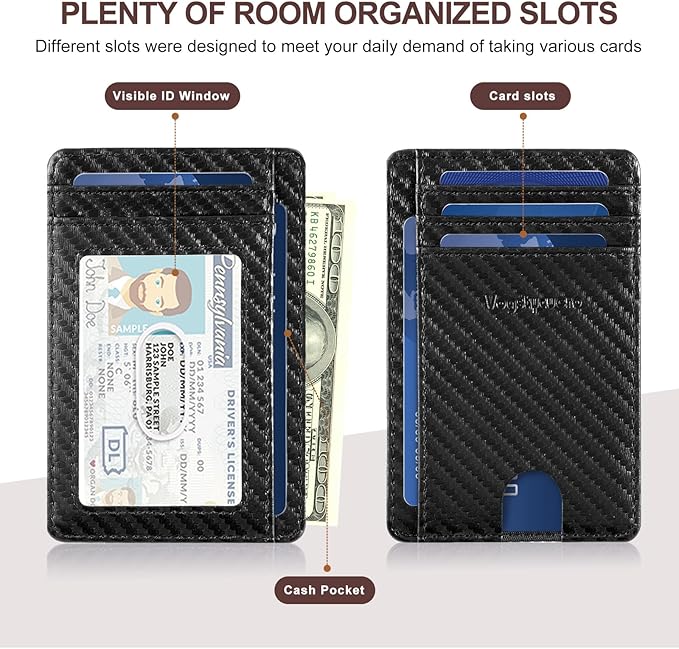 Front Pocket Thin Wallet for Men Women RFID Blocking Credit Card Holder Card Cases Slim Minimalist Wallet with Gift Box Carbon Fiber Black