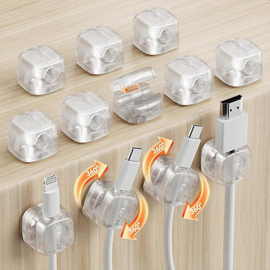 12Pack Rotatable Cord Organizer,Spring Cable Clips Desk Cable Management Cord Holder Adhesive Phone Charger Cord Clips for Home Office Car Wall Nightstand Accessories, Clear