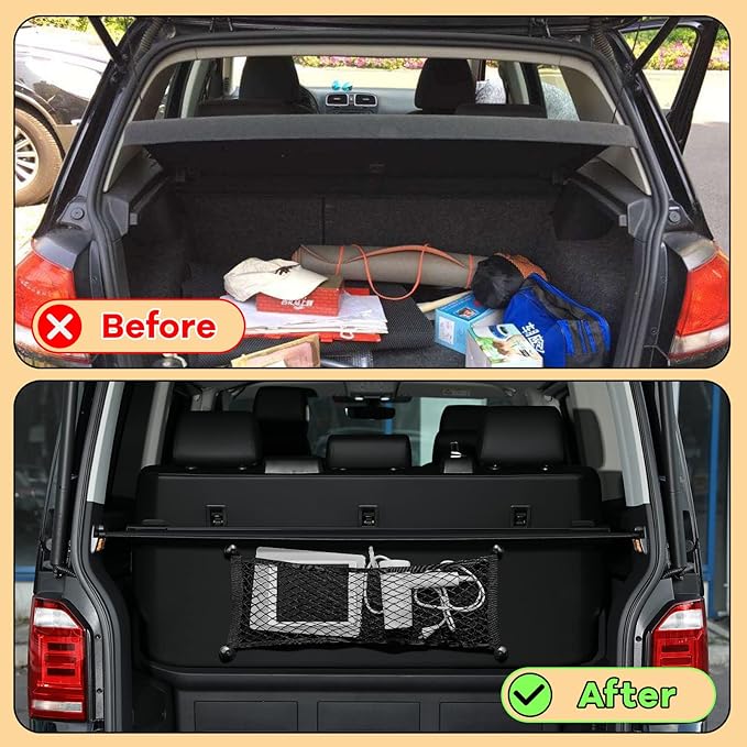 Frienda 2 Pieces Stretchable Small Cargo Net Pocket Storage Mesh Net Elastic Automotive Storage Pouch with 8 Pieces Mounting Screws and Hooks for Truck Car SUV Boats(25 x 9.8 Inches)
