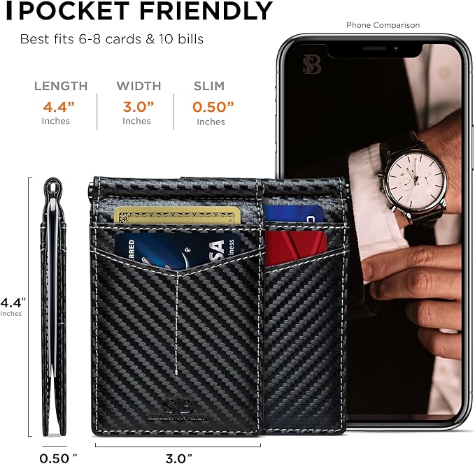 SERMAN BRANDS RFID Blocking Wallet Slim Bifold - Genuine Leather Minimalist Front Pocket Wallets for Men with Money Clip Gift
