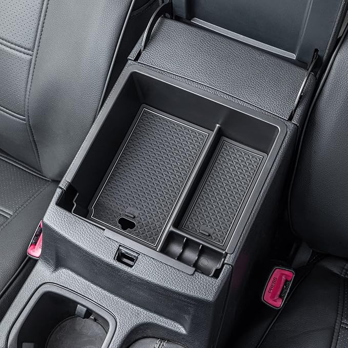 PIMCAR Compatible with 2019 2020 2021 2022 2023 Ford Ranger Center Console Organizer ABS Plastic Material Armrest Box Insert Tray Accessories (Not for 2023 Ranger XL/Raptor/Wildtrak)-Black Trim