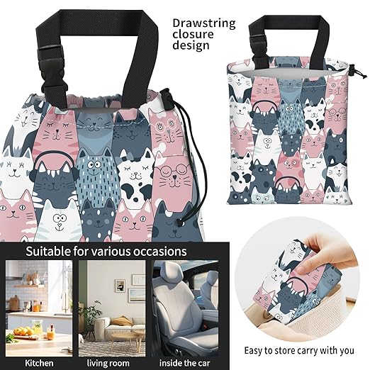 Car Trash Bag Large Hanging Can for Back of Seat, Cute Waterproof Car Garbage Bag for Vehicle, Travelling, Outdoor Colorful Cartoon Cats
