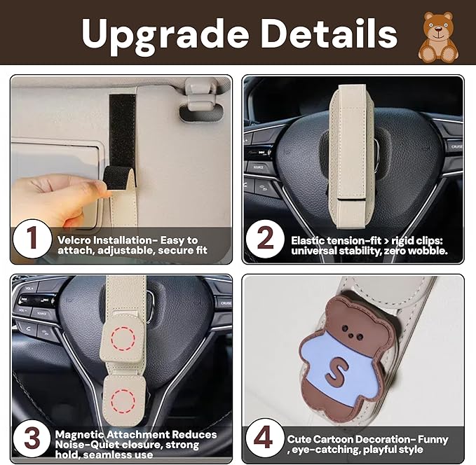Car Sunglasses Holder Eyeglass Clip with Sun Visor Storage for Cards Magnetic Eyewear Clamp Car Decor