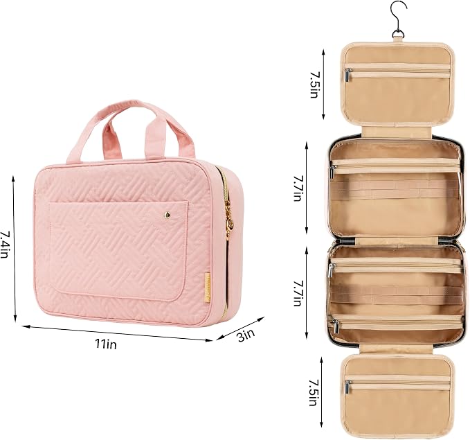 Carrywell Toiletry Bag Travel Bag with Hanging Hook, Makeup Organizer Case, Water-Resistant Cosmetic Bag For Full-size Containers, Toiletries, Pink Medium, Not Made In China