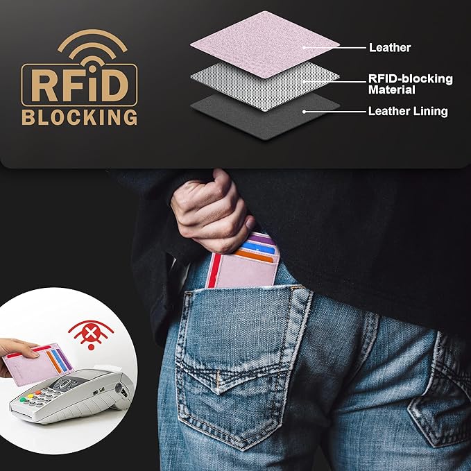 Travelambo Slim Wallet Front Pocket Minimalist Leather RFID Blocking Medium Size