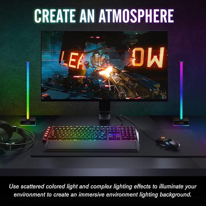 EZDIY-FAB USB LED Light Bar Headphones Stand, Desktop Atmosphere RGB Backlight,50 Built-in Color modes, Headphone Holder for Gamers Gaming PC Accessories Desk- Black- 1 Pack