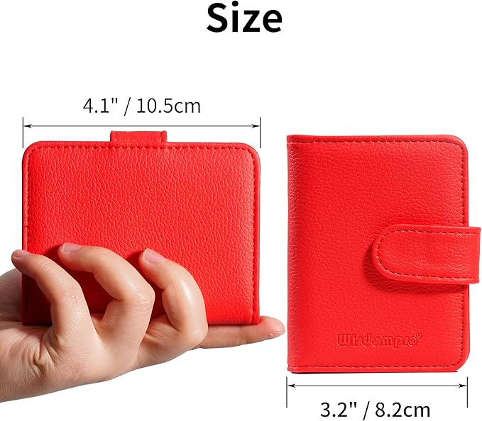 Wisdompro Credit Card Holder, Slim Leather RFID Blocking Wallet Debit Card Protector Organizer Case (20 Card & 7 Memory Card Slots)-Vertical Red