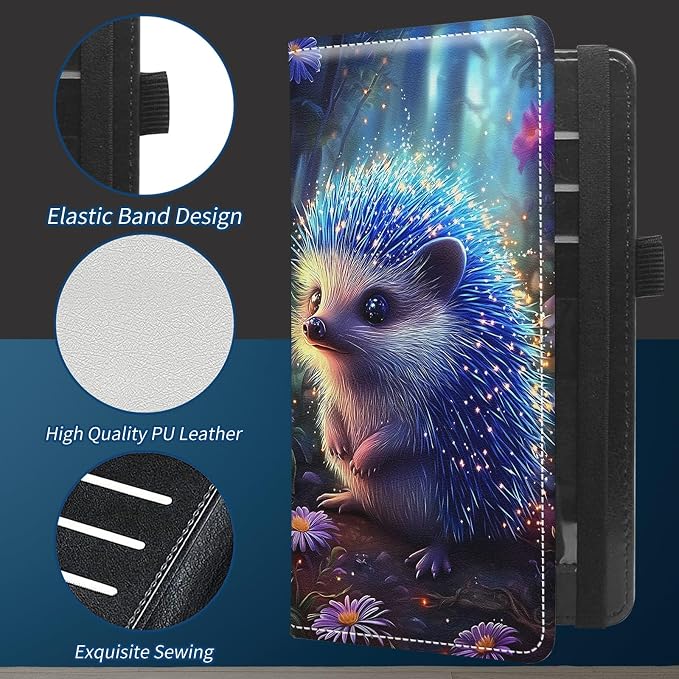Check Book Cover for Personal Checkbook with Duplicate Checks for Women's & Men PU Leather Wallets Check Book Holder with Pen Card Slots Elastic Strap,Cute Hedgehog