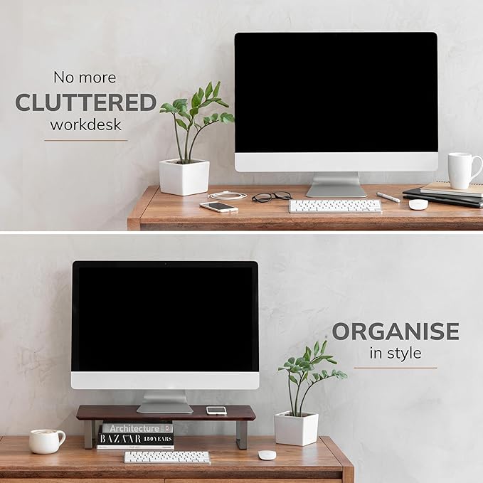 Anji Mountain Monitor Stand - Desktop Organizer & Laptop Riser, Ergonomic Monitor Riser, Space-Saving Monitor Stand for Desk, Durable Construction, Easy Assembly, Ideal for Home & Office,Walnut