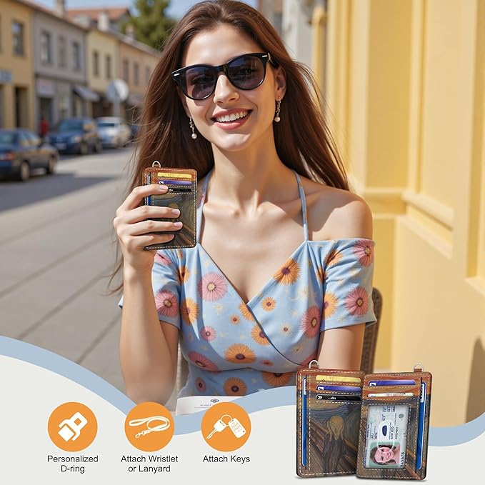 SEAVILIA Credit Card Holder for Women, Scream RFID Wallet Women, Slim Minimalist Front Pocket Card Holder, Cute Thin Travel RFID Blocking Card Case, Small Wallets Woman Gifts Girls