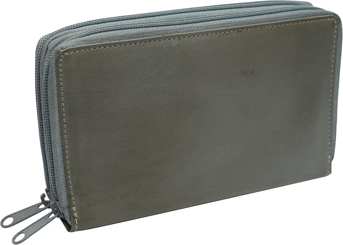 MARSHAL Genuine Leather Double Zipper Clutch Checkbook Wallet for Women #4575CF (Swiss SkyBlue)