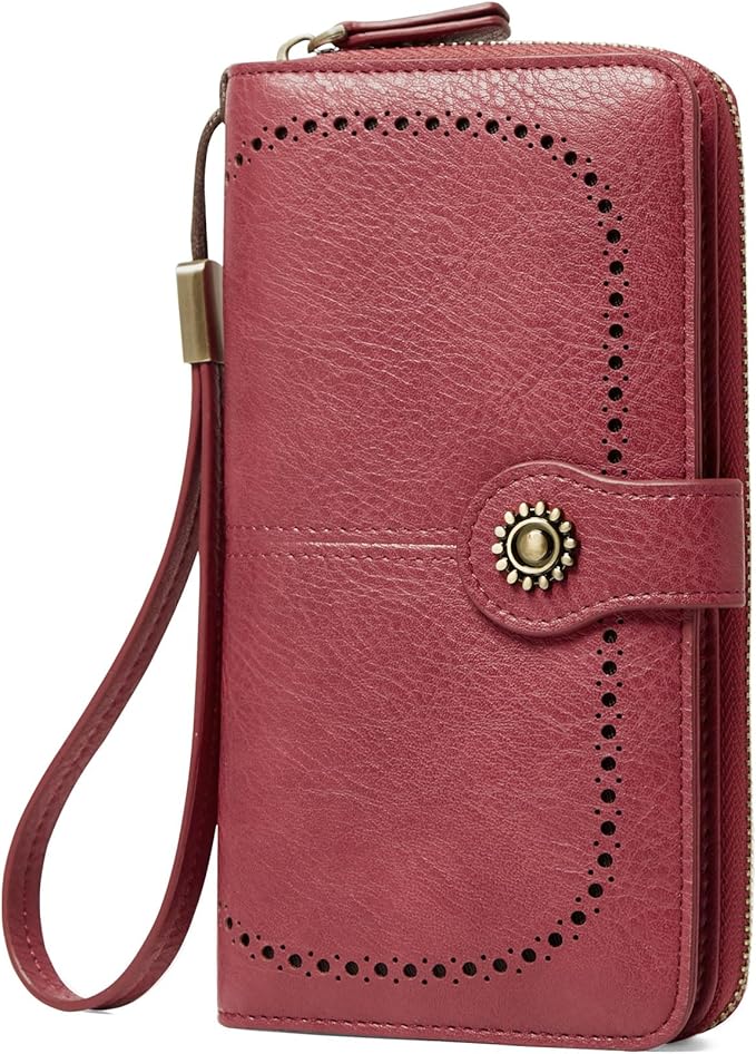 TFKGS Wallet for Women RFID Blocking Leather Large Capacity Card Holder Ladies Phone Clutch Travel Long Purse Wristlet | RFID Blocking, Leather, Large Capacity, Ladies, Travel