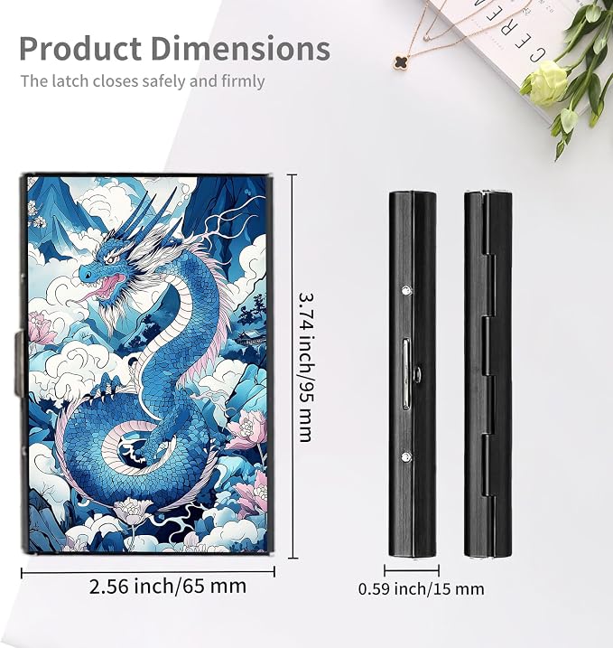 RFID Metal Wallet Credit Cards Holder Slim Mini Business Card Holder Metal ID Case Gift for Men Women,Anime Dragon