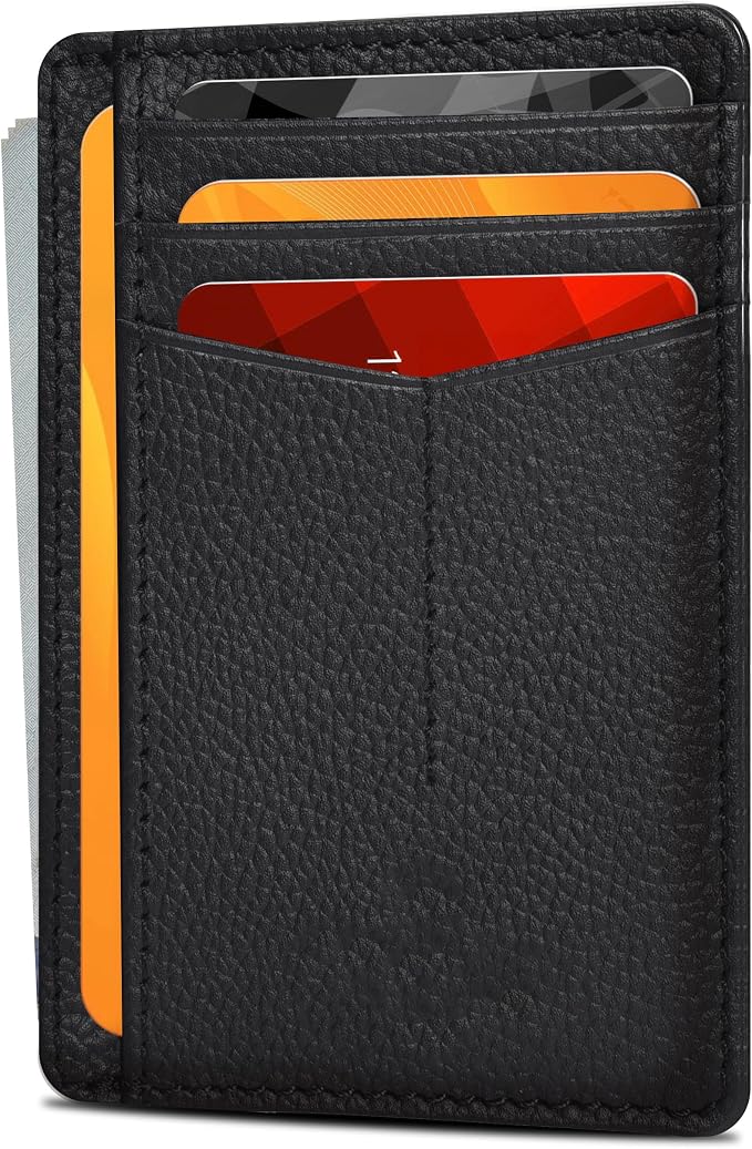 Oak Leathers Leather Slim Minimalist Wallet for Men & Women RFID Front Pocket Leather Card Holder Wallets (Jet Black)