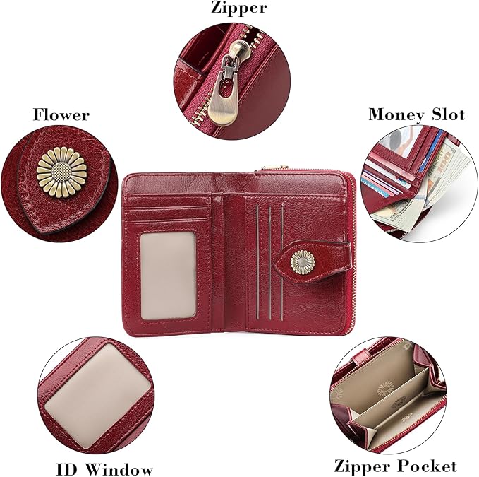 SENDEFN Small Womens Wallet Leather RFID Blocking with Multiple Card Slots and Zipper Coin Pocket