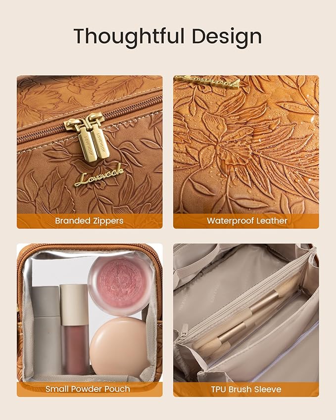 LOVEVOOK Travel Makeup Bag for Women, 2Pcs Large Capacity Cosmetic Organizer Bag, Waterproof PU Leather, Flat Open Portable Small Toiletry Pouch for Skincare, Brushes & Travel Essentials