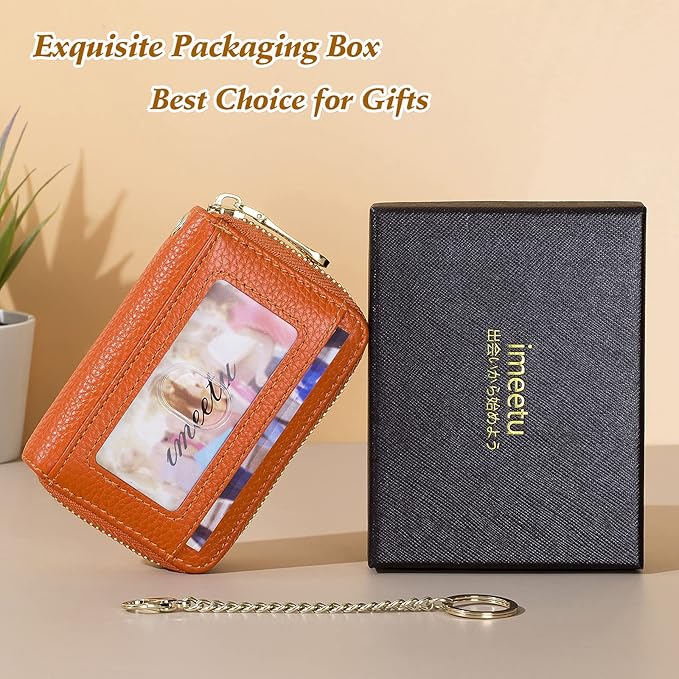 imeetu Rfid Credit Card Holder,Genuine Leather Businese Card Case,Rfid Blocking Wallet for Women & Men