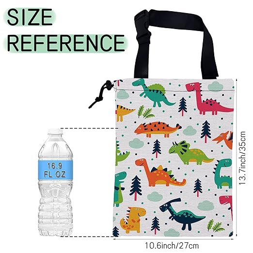 Cartoon Dinosaurs Car Trash Bag,Hanging Drawstring Car Garbage Bag,Waterproof Canvas Car Back Seat Organizer with Adjustable Buckle,for Vehicles,SUVs,Camping,Road Trips