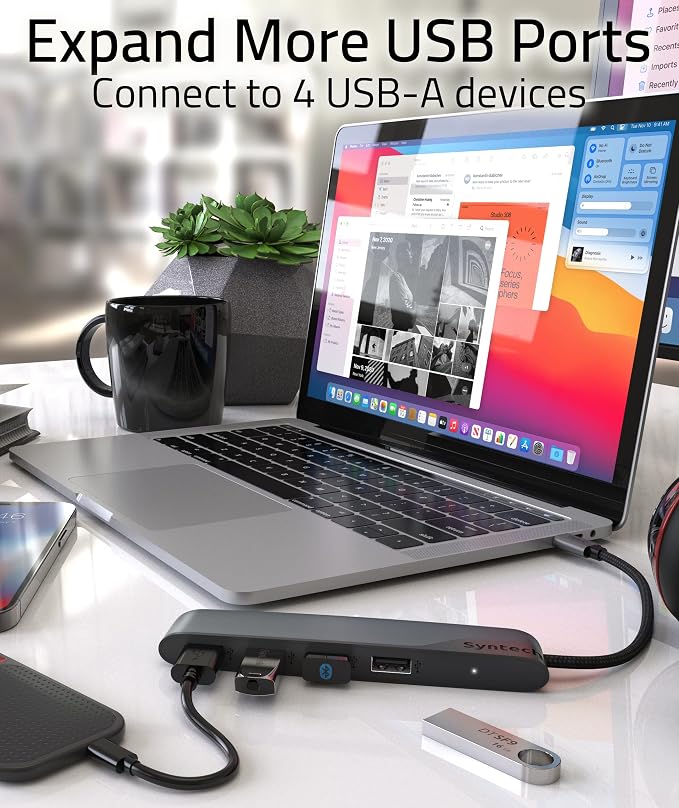 Syntech USB C to USB Hub 4 Ports, Type C to USB 3.0 Hub with A USB C to USB Adapter USB 2.0, Thunderbolt 3 to USB Hub, Compatible with iPhone 17/16/15 Pro Max, iPad mini 6, MacBook Pro/Air/Neo