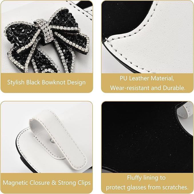 Sunglasses Holder for Car Visor, PU Leather Glasses Case with Clips Magnetic Closure Eyeglasses Holder