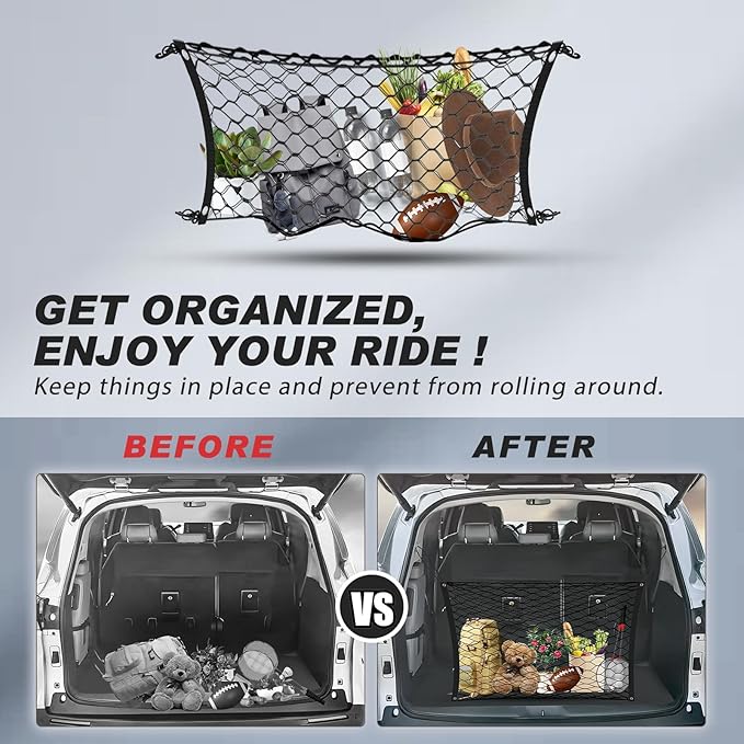 Karltys Envelope Style Cargo Net for Toyota Sienna 2026 2025 2024 2023 2022 2021, 2025 Sienna Accessories Rear Trunk Mesh Cargo Net, Elastic Heavy Duty Nylon Mesh Storage Netting Organizer