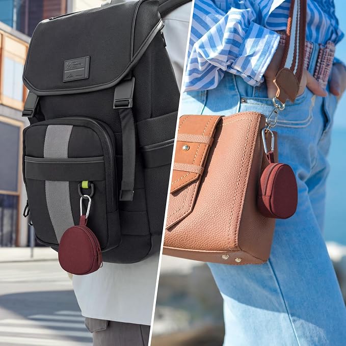Keychain Pouch Coin Pouch Compact EDC Pouches Data Cable Organizer Earphone Earbuds Storage Zipper Case Bag with Clip on Hook for Mini Gear Bag, Change Wallet (Burgundy)