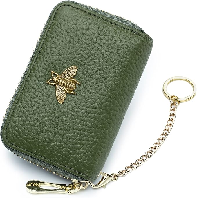 imeetu RFID Credit Card Holder, Small Leather Zipper Card Case Wallet for Women
