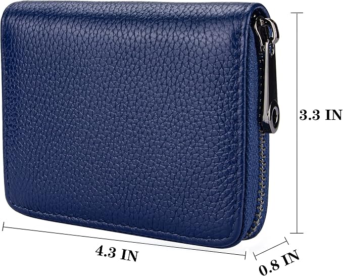 Suweibuke Genuine Leather Credit Card Holder Zipper Wallet RFID Blocking Secure Card Case ID Case Organizer (Dark Blue)
