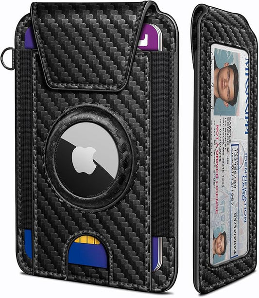 miyozi Ultra Slim AirTag Card Holder for Men - RFID Blocking Minimalist Wallet with Magnetic Flap, 0.25" Thin No Bulge Pocket Wallet, Holds 6-8 Cards with ID Window, Gift Boxed