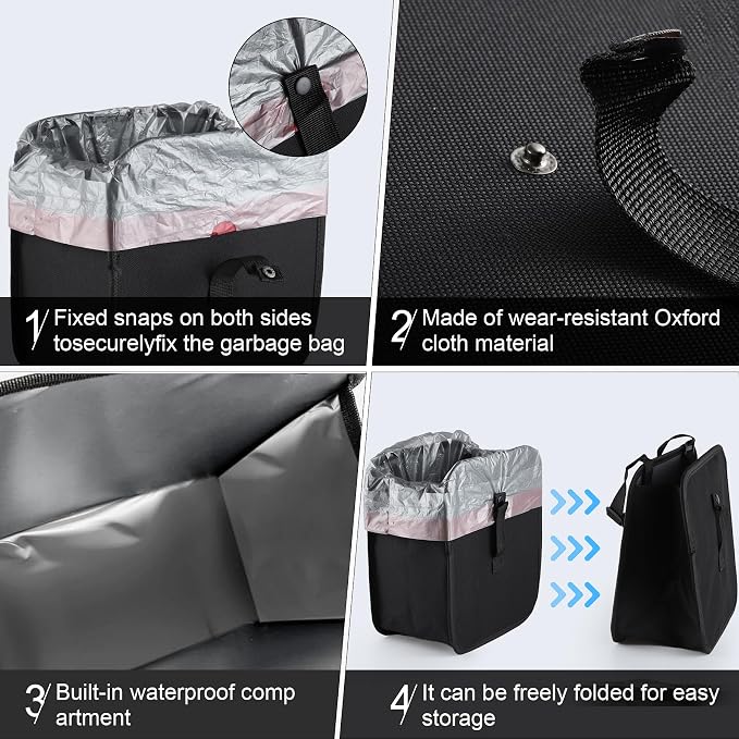 Amiss Foldable Car Trash Can, Collapsible Garbage Bin for Automotive, Hanging Waterproof Leakproof Storage Bag, 3.9 Gallon