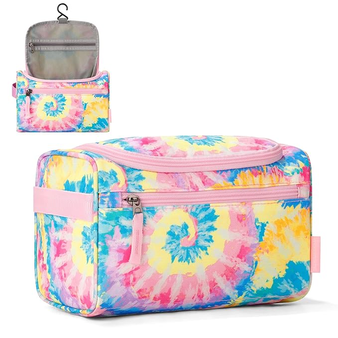 Choco Mocha Kids Toiletry Bag for Girls, Travel Hanging Waterproof Cute Toiletry Bag for Teens Girls Christmas Gifts, Tie Dye, Colorful